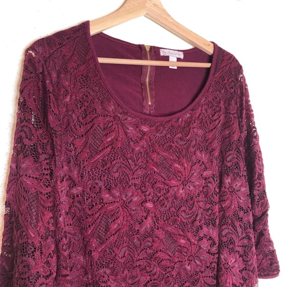 dressbarn Tops Dressbarn Burgundy Floral Lace Overaly Top Poshmark